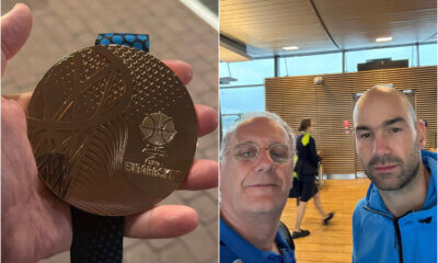 Ο Δημήτρης Ευαγγέλου Με Τον Βασίλη Σπανούλη Μετά Την Επιτυχία Της Εθνικής Στο Eurobasket 2025